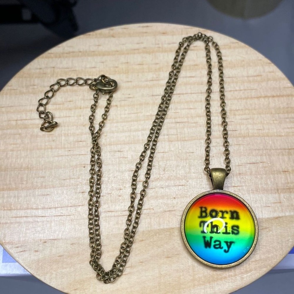 Born This Way Necklace Rainbow Pride LGBTQ Statement Pendant Unisex Jewelry 1in